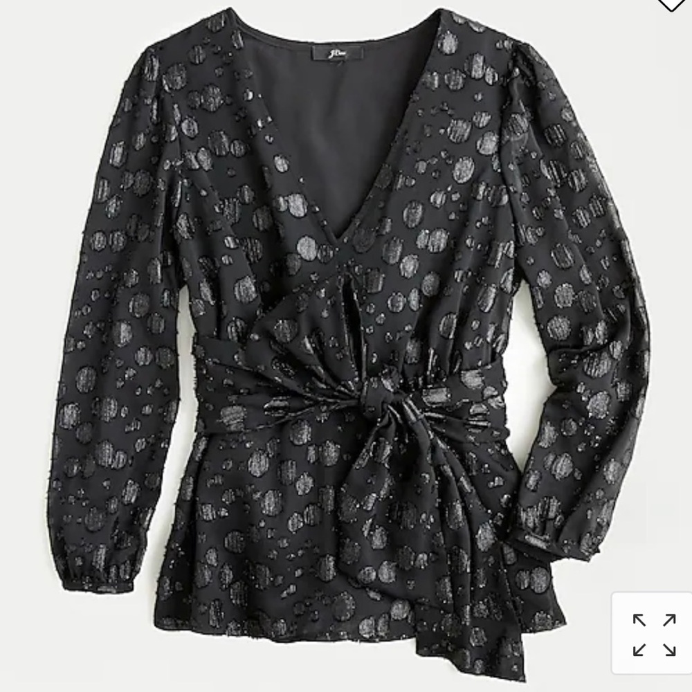 JCrew Tie-waist V-neck top in metallic dot jacquard